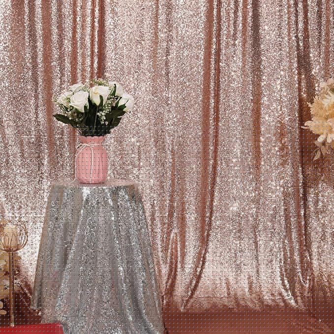 Poise3EHome 4FT x 7FT Rose Gold Sequin Backdrop Curtain Photography for Party Decoration
