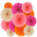 BestoFun 12PCS Paper Fans Peach and Hot Pink Party Decorations Tissue Paper Flowers Decorations for Girl Groovy Birthday Baby Shower Wedding Bachelorette Room Wall Hanging Décor