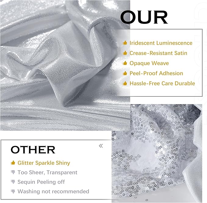 PartyVillage 10x10FT Silver Sequin Backdrop Curtain -2 Panels 5x10FT Wrinkle Free Shimmer Back Drop Cloth, Glitter Backdrop Drapes for Photography, Birthday, Wedding, Graduation Background