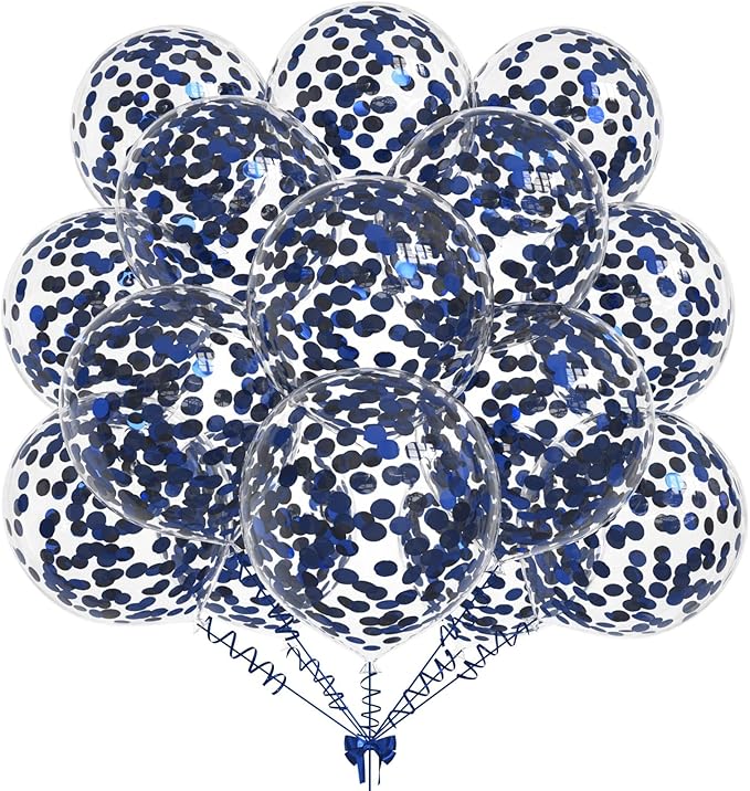50pcs Navy Blue Foil Confetti Balloons,12 inch Latex Balloon with Navy Blue Confetti Inside for Birthday Family Party Wedding Party Baby Shower Decoration Supplies