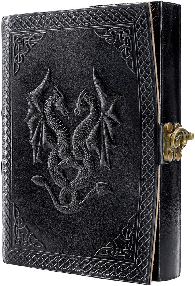 Handmade Leather Double Dragon Journal | Writing Notebook Diary | Bound Daily Notepad for Men & Women Unlined Paper Medium, Writing pad for Artist, Sketch