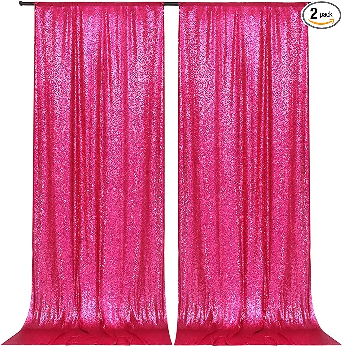 PartyDelight Hot Pink Sequin Backdrop 2 Panels 5FT x 10FT Photography Christmas Back Drop