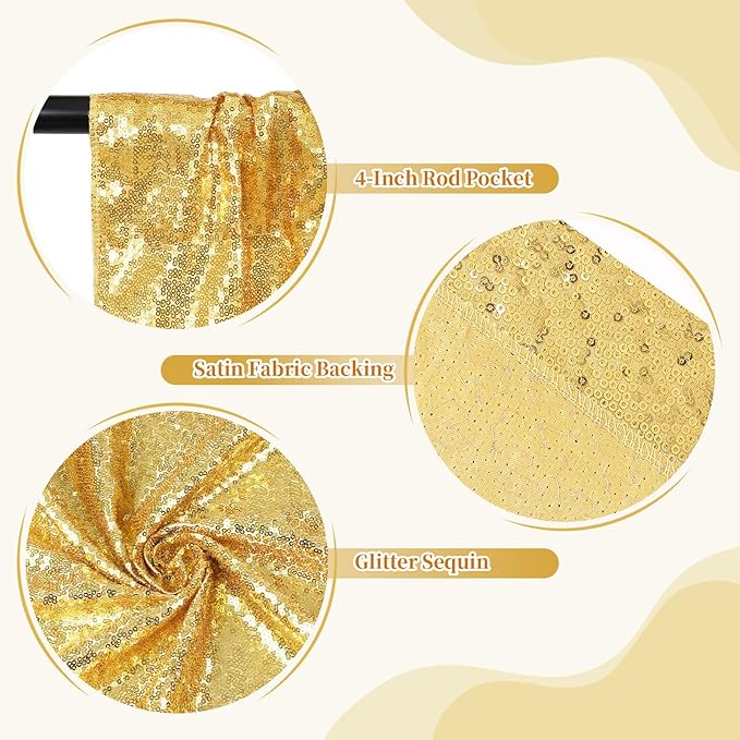 SquarePie Sequin Backdrop Curtain Not See Through Background for Wedding Party 6FT x 8FT Gold