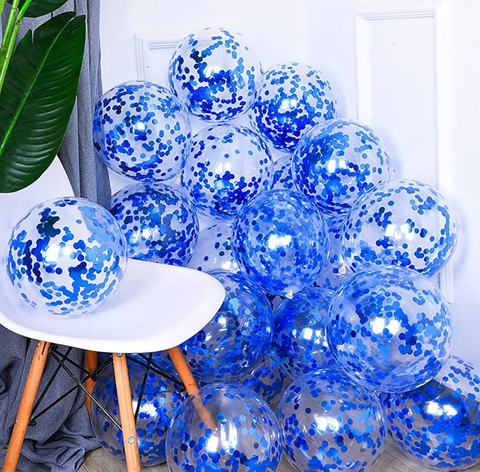 50pcs Blue Confetti Balloons,12 inch Latex Balloon with Blue Confetti Inside for Birthday Family Party Wedding Party Baby Shower Decoration Supplies