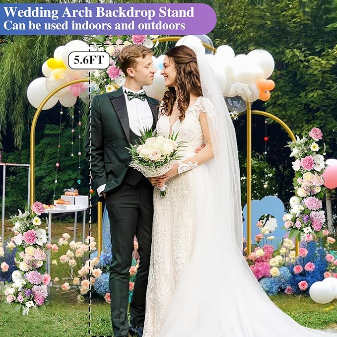 Hemmotop Metal Arch Backdrop Stand Set of 3, 6 ft/ 5 ft/ 4 ft Party Arch Stands for Wedding, Birthday, Baby Shower, Bridal Shower - Balloon Arched Frame for Garden Decor, Gold Floral Arches, 3 Pieces