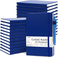 feela 24 Pack Journal Notebook for Work, Business Notebook Bulk Hardcover Lined Writing Journal with Pen Holder for Men Women Note Taking, with 24 Black Pens, 120 GSM, 5.1”x8.3”, A5, Navy
