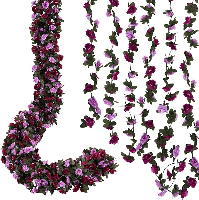2 Pcs 16.5 Ft Flower Garland Rose Vines, Rose Garland for Decoration, Flower Vine for Bed Room Table Birthday Wedding Party Garden Wall Decor