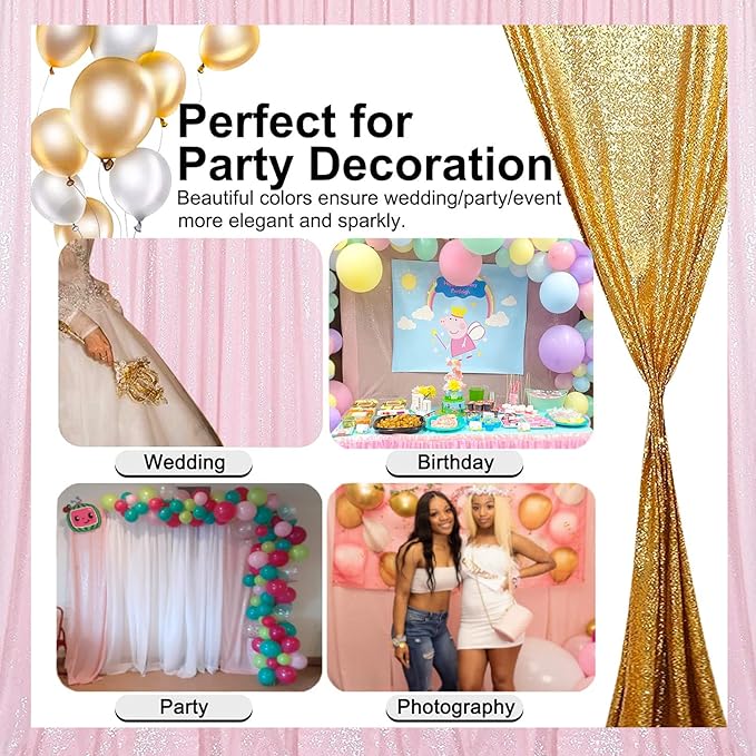 Pink Sequin Curtains 2FTx8FT 4 Panels Pink Sequin Backdrop Curtain for Parties Glitter Backdrop Photo Background for Wedding Baby Shower