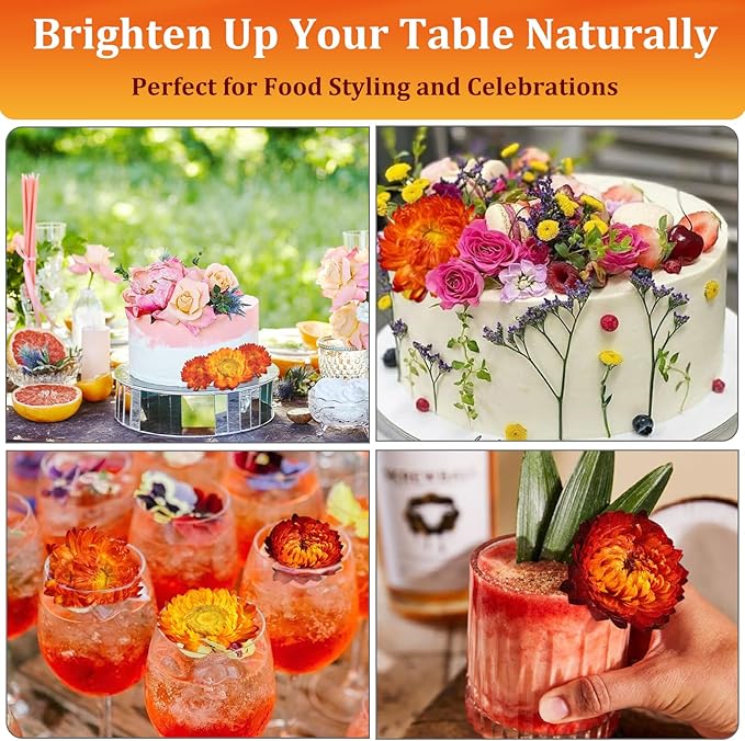 100+ Edible Dried Flowers for Cake Decoration – Food Grade Mixed Natural Colorful Chrysanthemum Flowers for Baking, Cocktails, Cupcakes, Drinks, DIY Crafts - No Additive