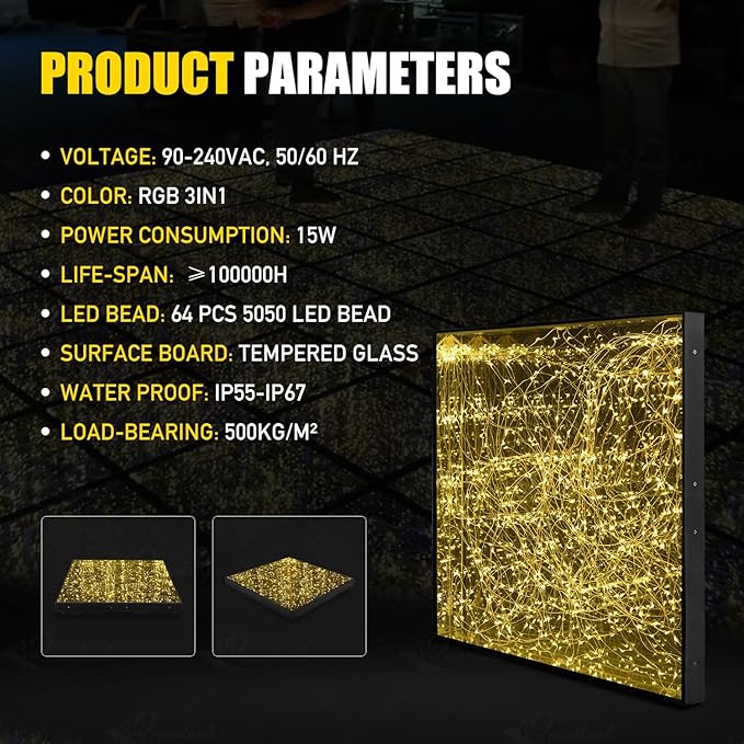 3D Mirror Gold Led Dance Floor Nightclub Decoration with Flight Case Wedding Party Dancing Floor 50x50cm Per Panel 25pcs