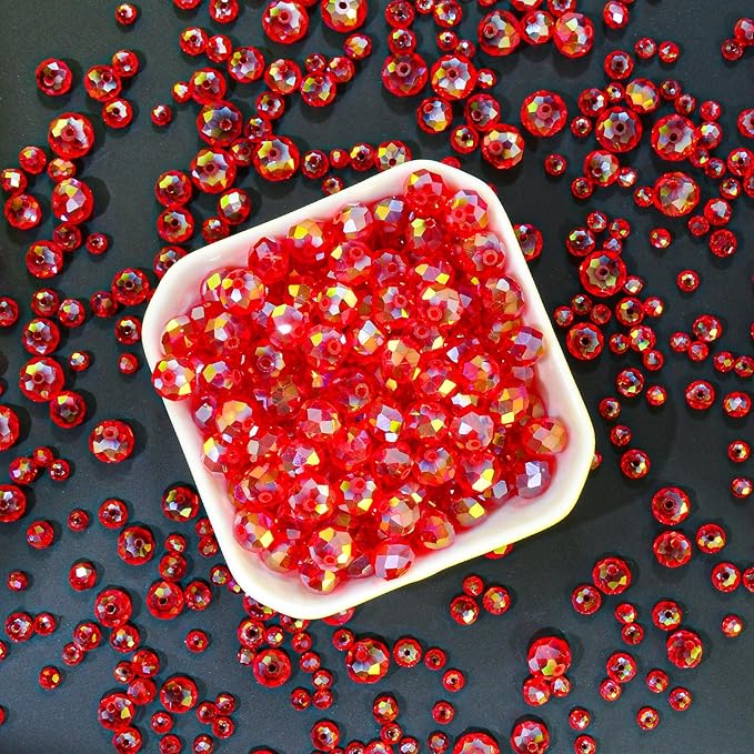 1200Pcs 4mm Crystal Glass Beads for Jewelry Making Beads for Bracelets Necklace Pendants Making Supplies(Red)