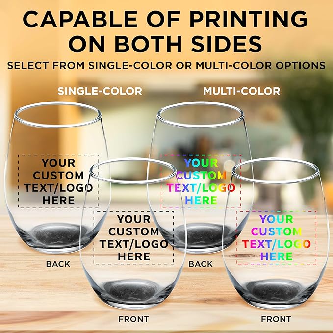 DISCOUNT PROMOS Custom Stemless Wine Glass 9 oz. Set of 10, Personalized Bulk Pack - Great for Wedding Favors, Bachelorette Party Decorations, Party Favors, Color Bottom - Black