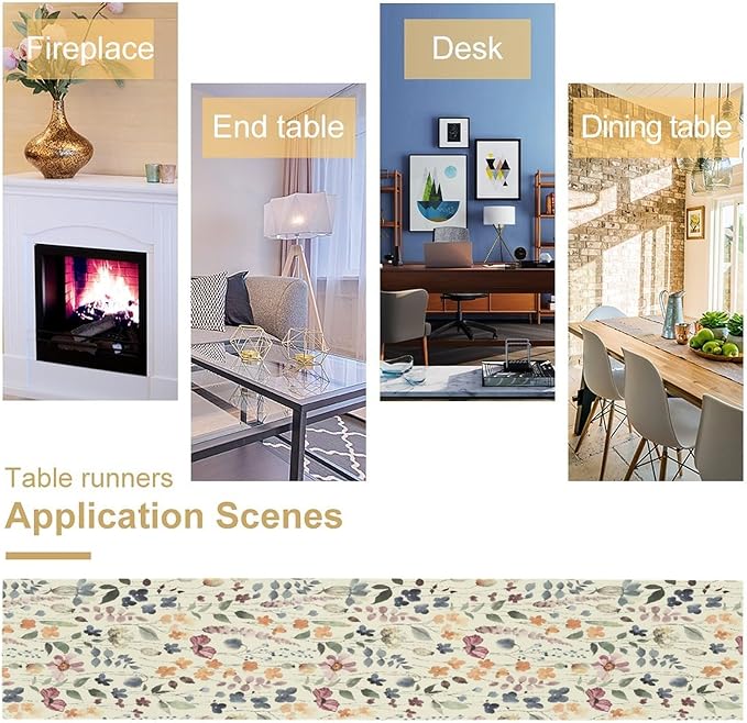 Watercolor Floral Table Runner, Vintage Colorful Floral Natural Style Pattern Decorative Home Restaurant Kitchen Rectangle Table Runner,13in（33cm） W * 120in（305cm） L