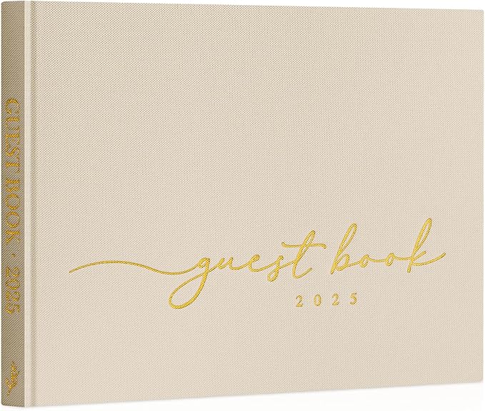 Lanpn Wedding Guest Book 2025 - Linen Hardcover Polaroid Guestbook Wedding Reception with 108 Blank Pages for Sign in and Photos - Guest Book for Wedding Bridal Shower Baby Shower Party (Beige)