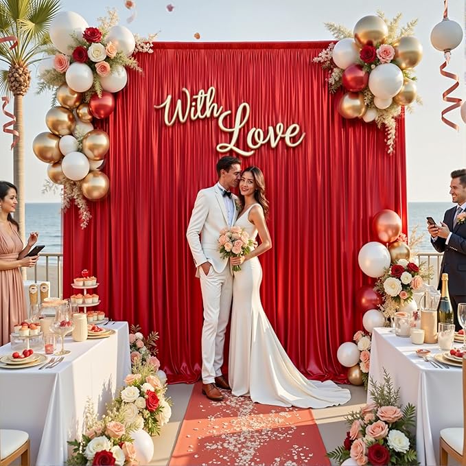 PartyVillage 10x10FT Red Sequin Christmas Backdrop Curtain -2 Panels 5x10FT Wrinkle Free Shimmer Back Drop Cloth, Glitter Backdrop Drapes for Photography, Birthday, Wedding, Christmas Background