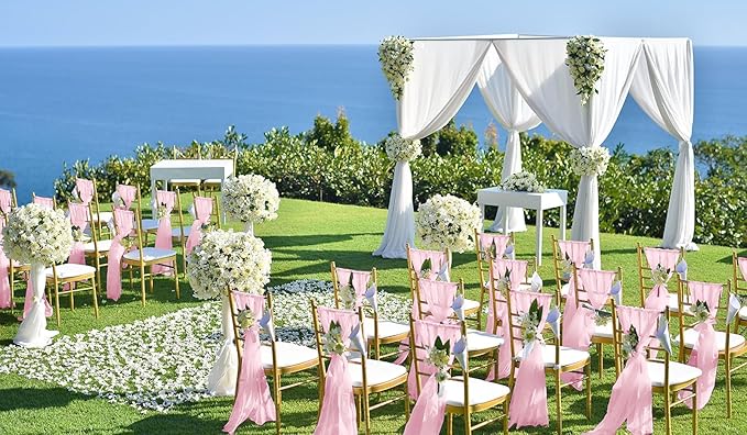 50 PCS Cheesecloth Chair Sashes, Bows Designed ChairSashes, 15.7x108 inch Chair Sashes for Aisle Decorations Universal Chairs Cover Decoration for Wedding Reception Party Banquet (Light Pink)