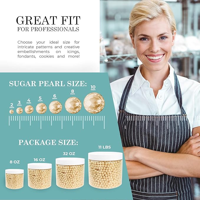 O'Creme Ivory Edible Sugar Pearls Cake Decorating Supplies for Bakers: Cookie, Cupcake & Icing Toppings, Beads Sprinkles For Baking, Certified, Candy Sugar Ball Accents (4mm, 8 Oz)