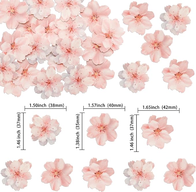 Ephlyn 54Pcs Edible Cherry blossom Cupcake Toppers Spring Bridal Engagement Baby Shower Birthday Party Cupcake Picks Anniversary Party Decorations Supplies Pink