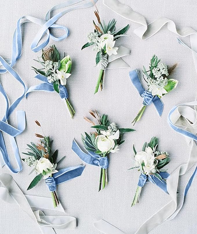Light Blue Christmas Velvet Ribbon for Tree, Gift Wrapping, Flower Bouquet, Wreath Decorations, Bow Making 5/8'', 25 Yards