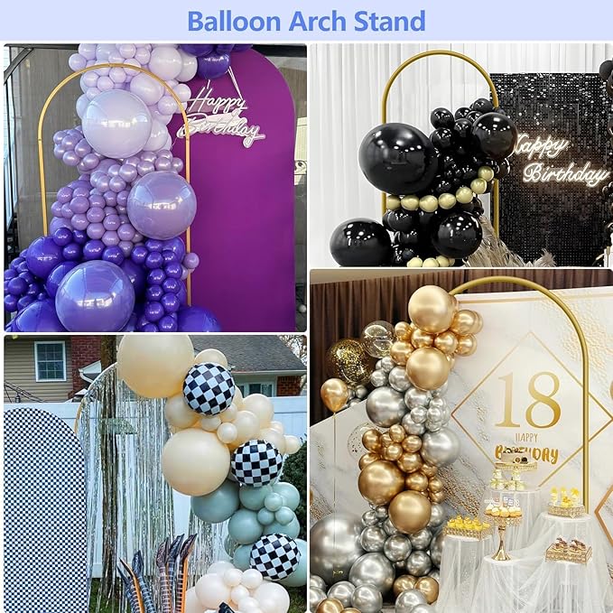 7.2 ft Arch Backdrop Stand, Metal Balloon Arch Stand, Stable Wedding Arched Frame with Square Base Ground Nails, Background Arches for Birthday Party Baby Shower Garland Decoration, Gold