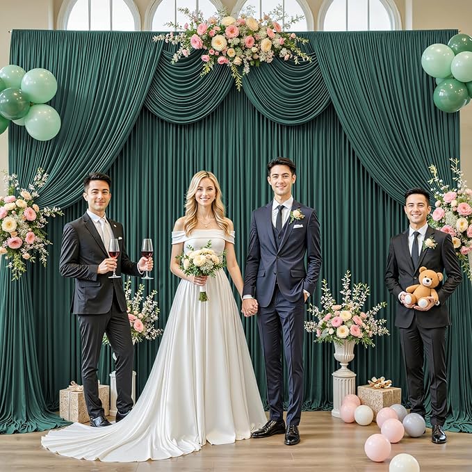 40ft x 12ft Emerald Green Backdrop Curtains Wrinkle Free Backdrop Curtain for Wedding Parties Fabric Backdrops Drapes Back Drop Cloth Bridal Shower Stage Curtains Wedding Decorations for Reception
