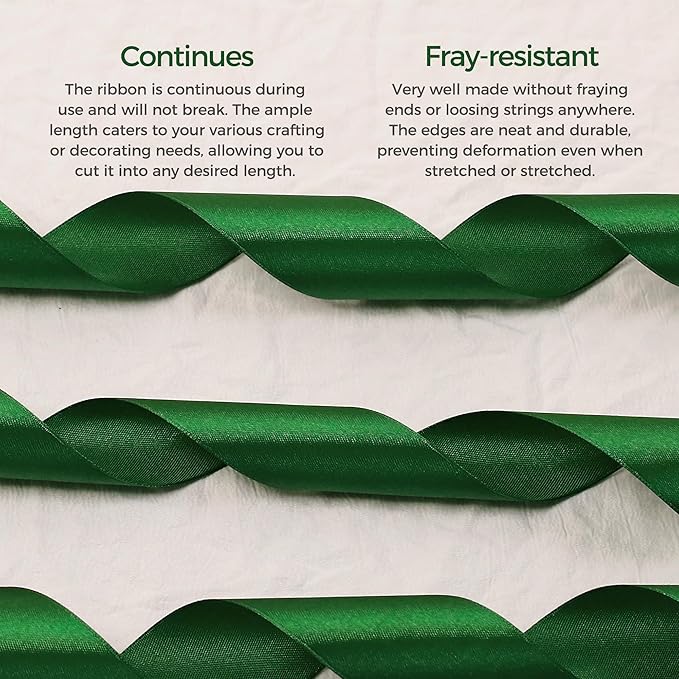 Green Satin Ribbon 3/8 inch X Continuous 50 Yards, Single Face Polyester Ribbon Perfect for Gift Wrapping, Flower Bouquet, Wedding Decor, Crafts, Bow Making, Sewing and More