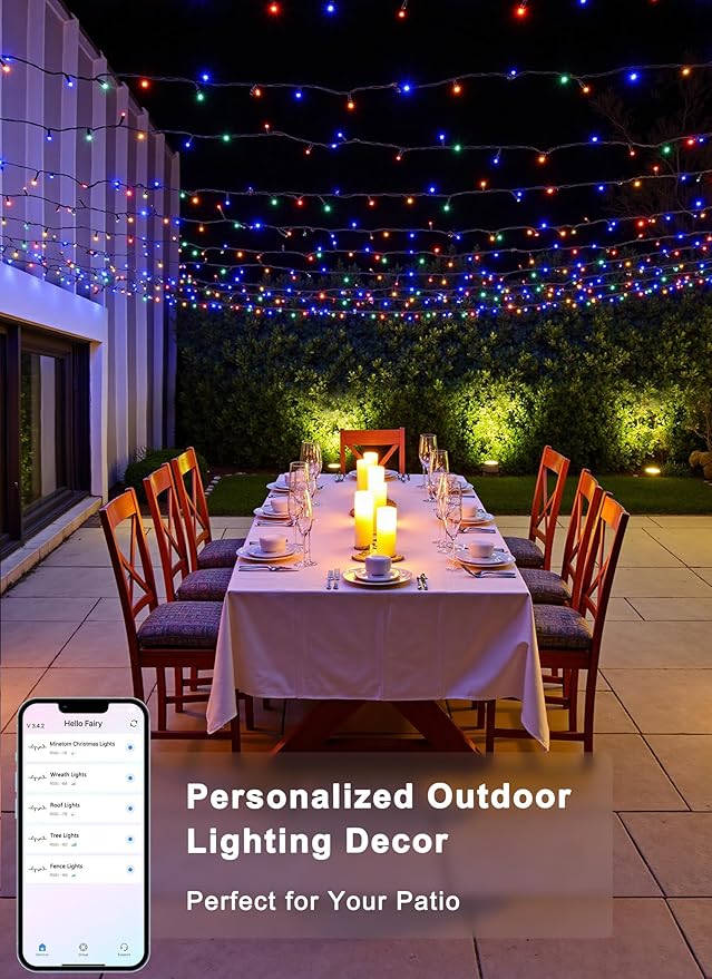Minetom LED Color Changing Smart RGB Christmas Tree Lights, 198ft 600LED String Lights, 16 Milion Adjustable Colors Fairy Lights with Remote & Timer & Memory Function for Xmas Tree Holiday Party