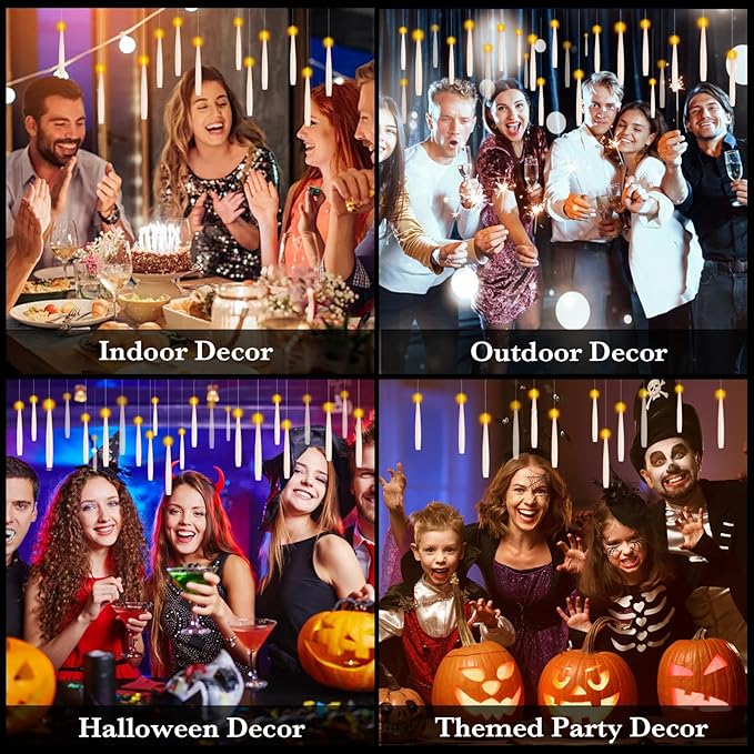 NURADA Floating Candles with Wand Remote Timer - 24 Pcs Magic LED Hanging Flameless Taper Candles Flickering Battery Operated for Halloween Birthday Theme Party Holiday Home Window Decor - White