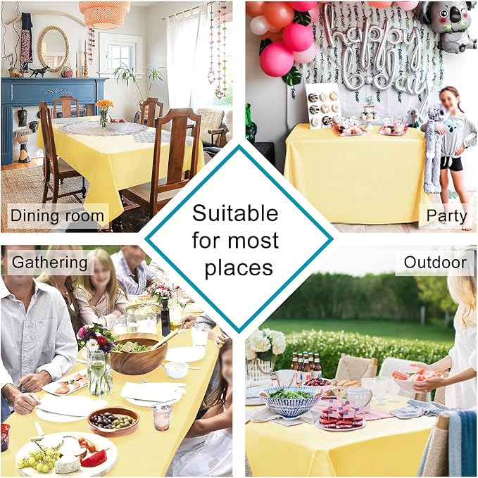 Hiasan Light Yellow Rectangle Tablecloth - Waterproof Washable Polyester Fabric Table Cloth for Buffect Dining Birthday Party Wedding, 54 x 80 Inch