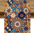 Vintage Mandala Table Runner, Bohemian Brown Blue Tile Traditional Indian Flowers Table Runner for Kitchen Dining Table Office Wedding Party Holiday Home Decor, 13x120inch