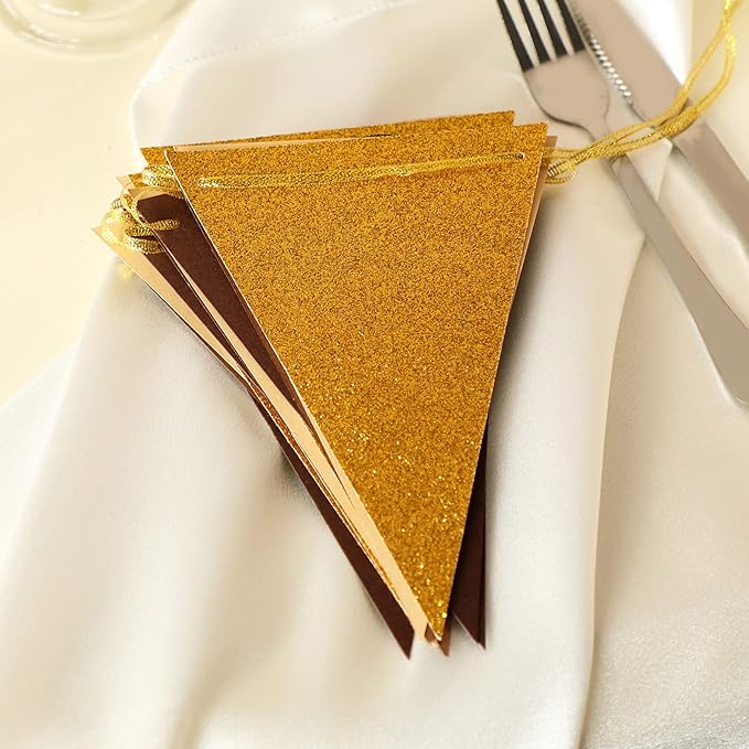 Fonder Mols Paper Pennant Party Decorations Coffee Brown Gold(10 Feet), Triangle Flags Bunting for Neutral Gender Reveal Party Birthday Baby Shower Classroom Nursery Wall Backdrop