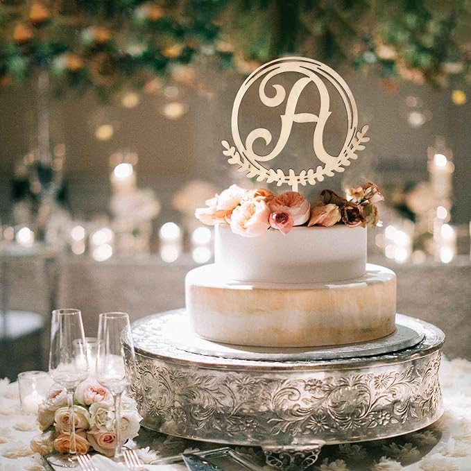 LINGTEER Personalized Inital Letter A Wooden Cake Topper Perfect for Birthday Rustic Wedding Anniversary Party Keepsake Decoration