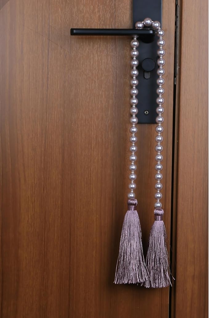 Fenghuangwu 34 Inch Pearl Glass Bead Garland with Tassels - Elegant Boho Table Decor, Fringe Wall Hanging for Wedding, Party, Farmhouse Rustic Prayer Bead Home Decoration(2 Pack,Purple)