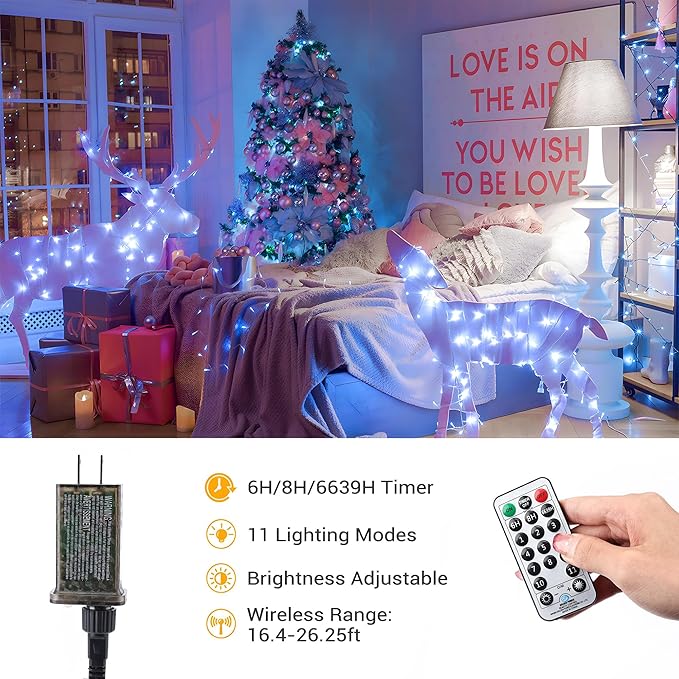 BrizLabs Cool White & Multicolor Christmas Lights, 180ft 500 LED Color Changing String, 11 Modes Tree Lights With Remote, Dimmable Xmas Clear Wire for Indoor Outdoor Christmas