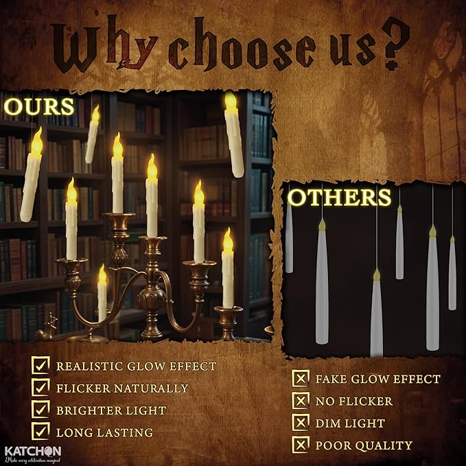 KatchOn, Halloween Floating Candles with Wand Remote - 12 Pcs, Magic Flickering Warm Light Flameless Floating LED Candle | Halloween Decorations for Home Indoor, Classroom Party