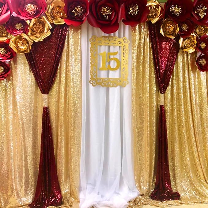 JYFLZQ Burgundy Sequin Backdrop Curtains 2ft x 8ft 4 Panel Glitter Photo Booth Backdrops Sparkly Photography Background Drapes for Parties Wedding Bridal Showers
