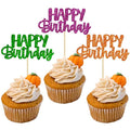 Gyufise 24Pcs Happy Birthday Cupcake Toppers Glitter Birthday Cupcake Food Picks for Celebrating Happy Halloween Theme Party Cake Decorations Supplies Orange Green Purple