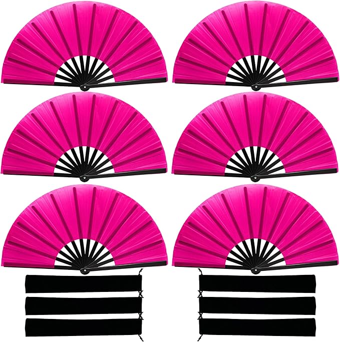 13inch Large Rave Fan Popping Clacking Fans for Line Dancing,Hand Fans for Women Foldable,Boots on The Ground Fan,Portable for Outdoor,Wedding,Party,Decoration (6pcs Pink)