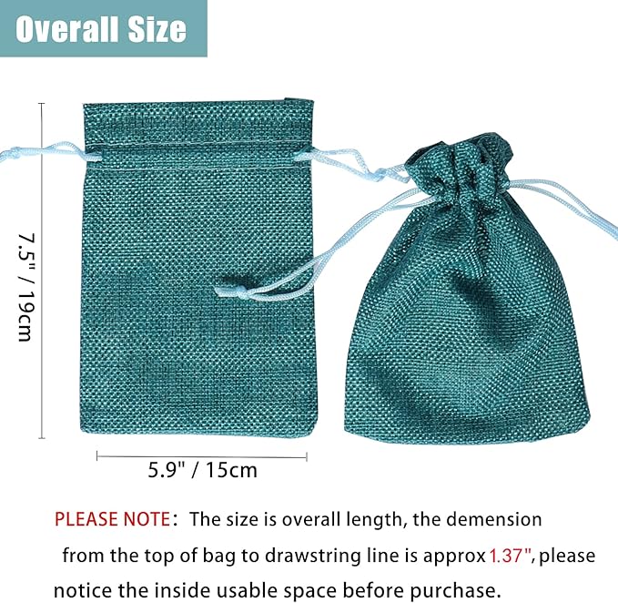 20Pcs Burlap Bags with Drawstring, 5.9x7.5 inch Burlap Gift Bag Linen Jewelry Pouches for Wedding Favors, Party, DIY Craft (Peacock Blue)