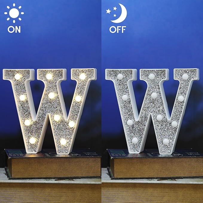 Light Up Letters - Marquee Decor, Glitter Alphabet & Number Signs for Prom, Events or Engagement Parties - Letter W