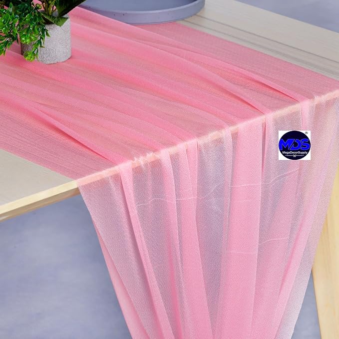 MDS Halloween Chiffon Table Runner - 10 Pack, 29 x 120 Inches, 10ft Each - Sheer Spooky Table Runners for Haunted House Parties, Trick-or-Treat Tables, Witchy Décor, Wedding & Events - Coral