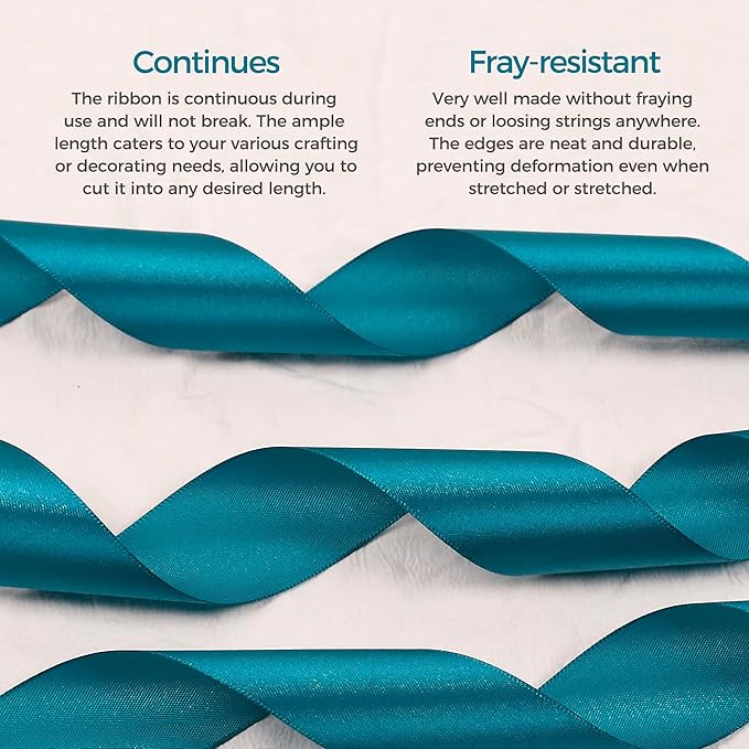 Turquoise Satin Ribbon 1/4 inch X Continuous 100 Yards, Single Face Polyester Ribbon Perfect for Gift Wrapping, Flower Bouquet, Wedding Decor, Crafts, Bow Making, Sewing and More