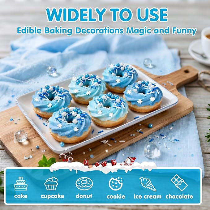 Edible White Snowflake Sprinkles,Blue White Nonpareils Pearls Jimmies Mix Sugar Sprinkle,100g,Snow Block Candy for Cake Decorating,Holiday Cake Decorations,Dessert,Cookies,Christmas Winter Baking Decorating