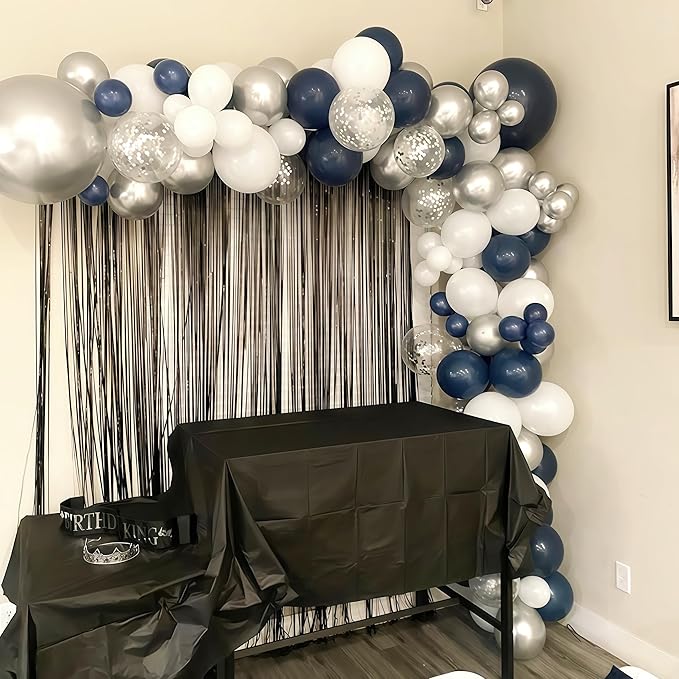 Navy Blue and Silver Balloons, Pearl Navy Blue Metallic Silver Latex Balloons Set Decor with 12 Inch Silver Blue Confetti Balloon for Boys Men Birthday Baby Shower Wedding Graduation Party Decorations