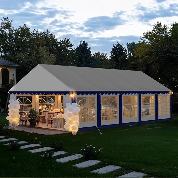 PHI VILLA 32'x16' Outdoor Heavy Duty Party Tent Large Commercial Canopy Wedding Event Shelter with Removable Sidewalls & 4 Storage Bags for Patio Outdoor Garden Events, Blue