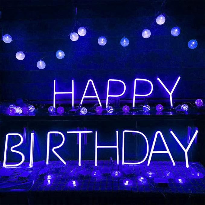 ENUOLI LED Blue Neon Letter Signs Night Light Battery or USB Operated LED Marquee Letters Neon Art Decorative Lights Wall Decor for Children Baby Room Christmas Wedding Party Decoration(D)