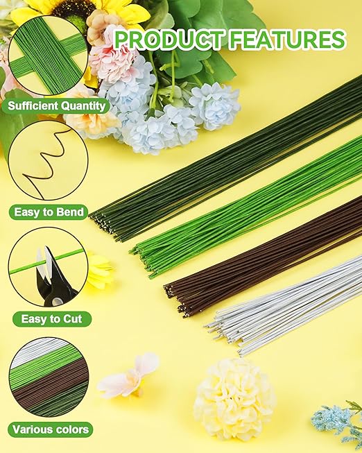 100 PCS FIVEIZERO 26 Gauge Beown Floral Wire Stems for Artificial Flower Making,Florist Wire,Flower Wires for Crafts,Alambre para Flores for Wreaths, Flower Arrangements and DIY Projects