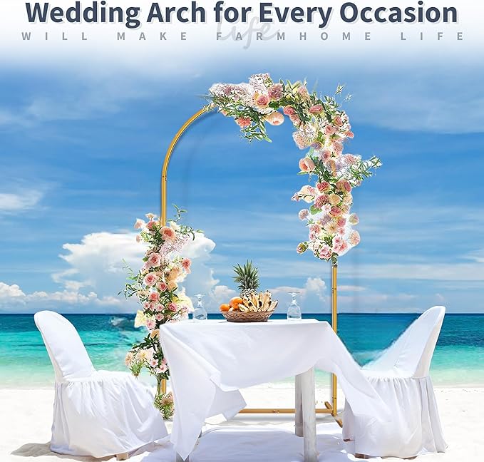HPC Decor Metal Arch Backdrop Stand Set of 3-7.2FT,6FT,6FT Gold Wedding Arch Backdrop Stand- Square Arched Frame for Wedding Ceremony Baby Shower Birthday Party Garden Floral Balloon Arch Decoration