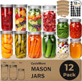CycleMore Mason Jars Bundle, 12 Pack J Canning Jars With Bands and Lids, Ideal for Jam, Honey, Wedding/Shower Favors, DIY & Oats - 32 OZ x 4, 24 OZ x 4, 16 OZ x 4 (16oz - 24oz - 32oz)