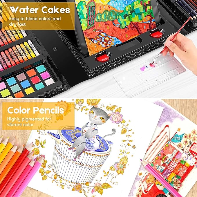 Stocking Stuffers, Art Supplies, Arts and Crafts for Kids Ages 8-12, Teens Girls Christmas Gifts, 251-Pack Art Set Case with Trifold Easel, Sketch Pads, Gifts for 5-12 Year Old Girl